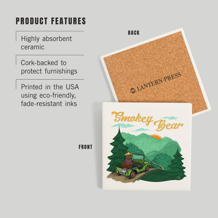 CERAMIC COASTER Smokey Bear Driving