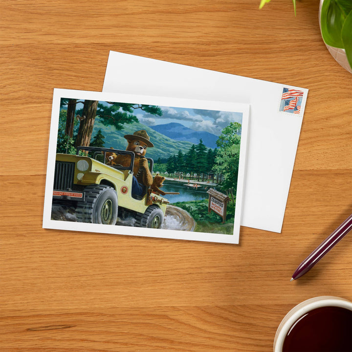 GREETING CARD Smokey Bear Leaving in SUV Vintage Poster
