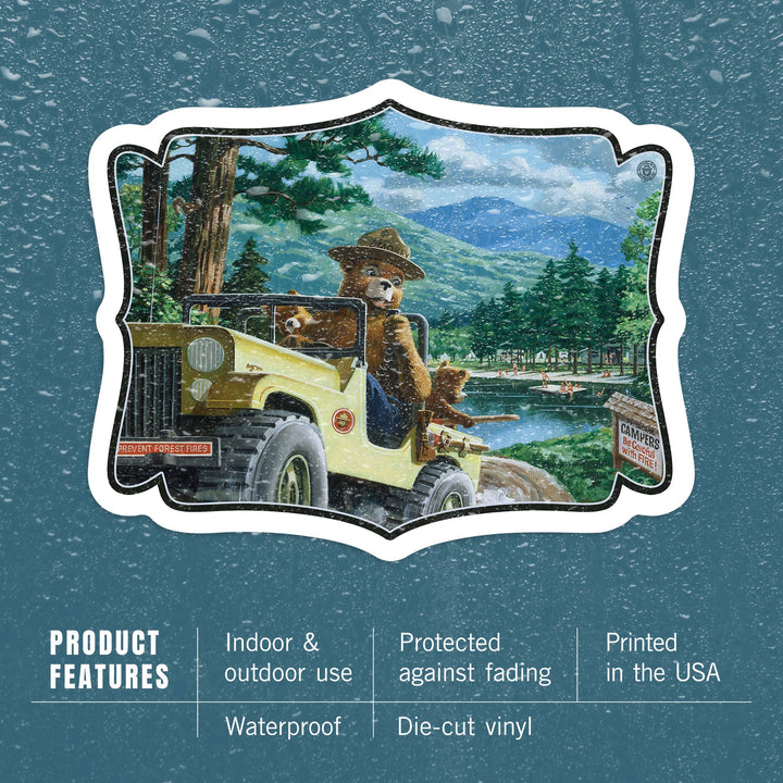 STICKER Smokey Bear, Leaving in SUV, , Vintage Poster