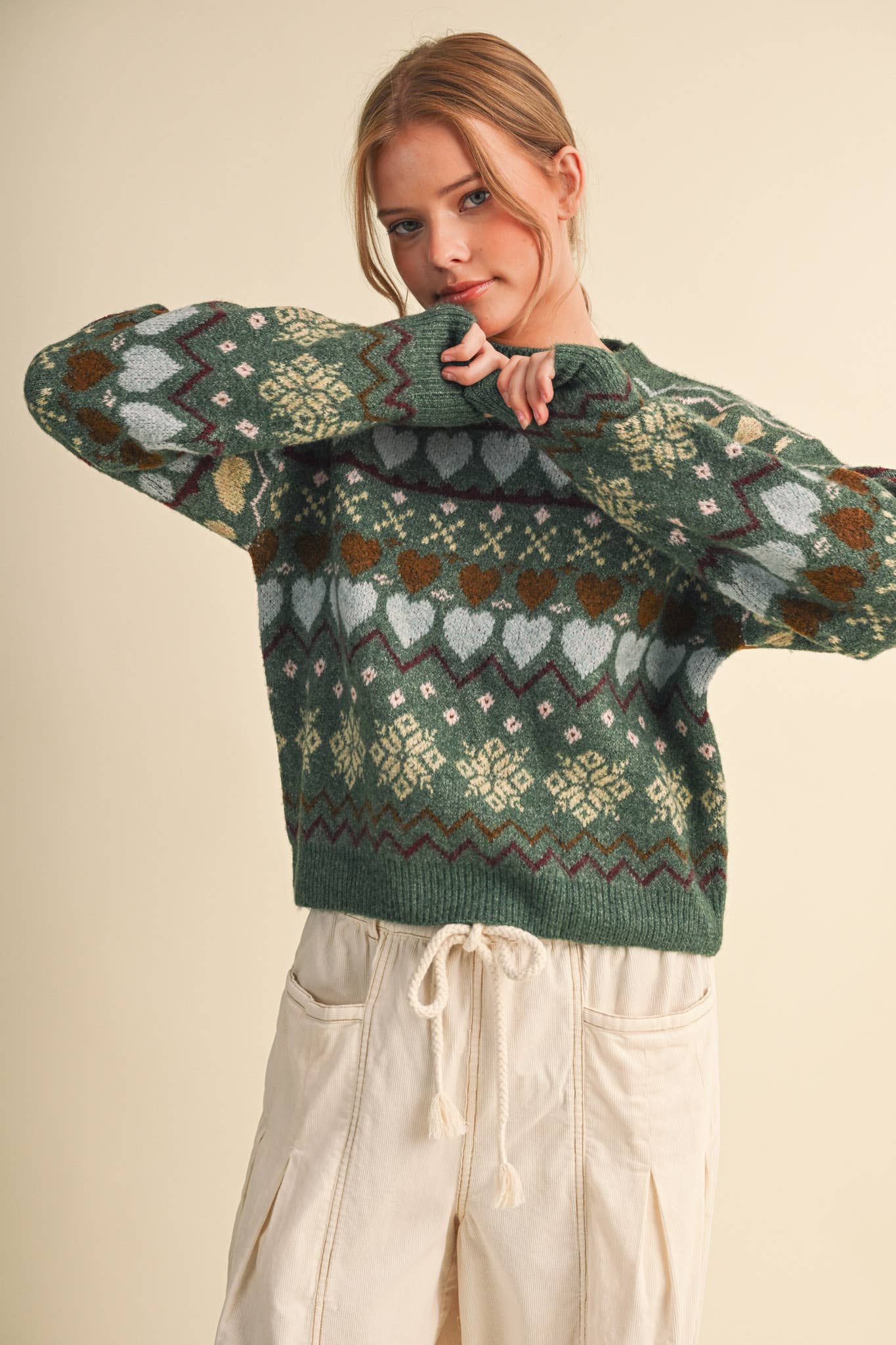 GEOMETRIC HEART DESIGN SWEATER PULLOVER MSW11478