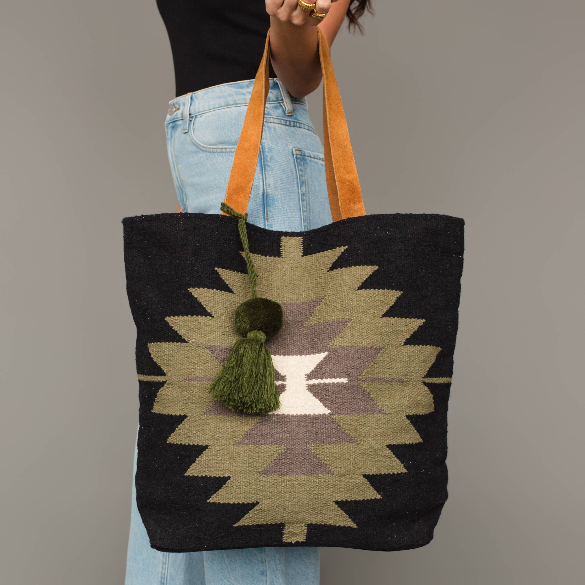 Black, Olive, Gray & Cream Western Tote