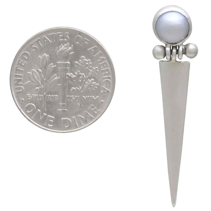 Sterling Silver Pearl Post Earrings with Hinged Spike 35x8mm