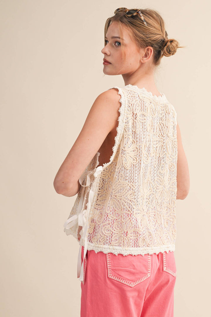 FLORAL CROCHET TANK WITH SIDE TYING DETAIL MTP4770