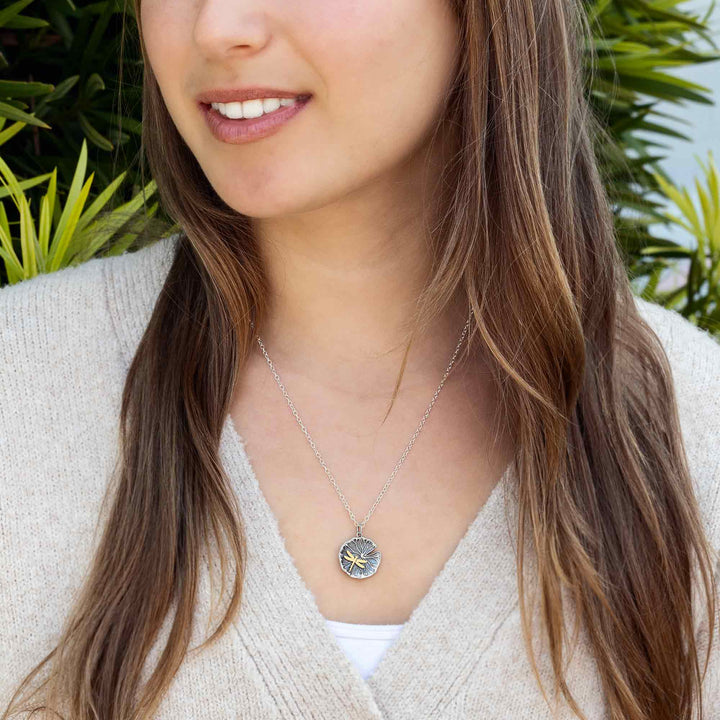 Sterling Silver Lily Pad with Bronze Dragonfly Necklace