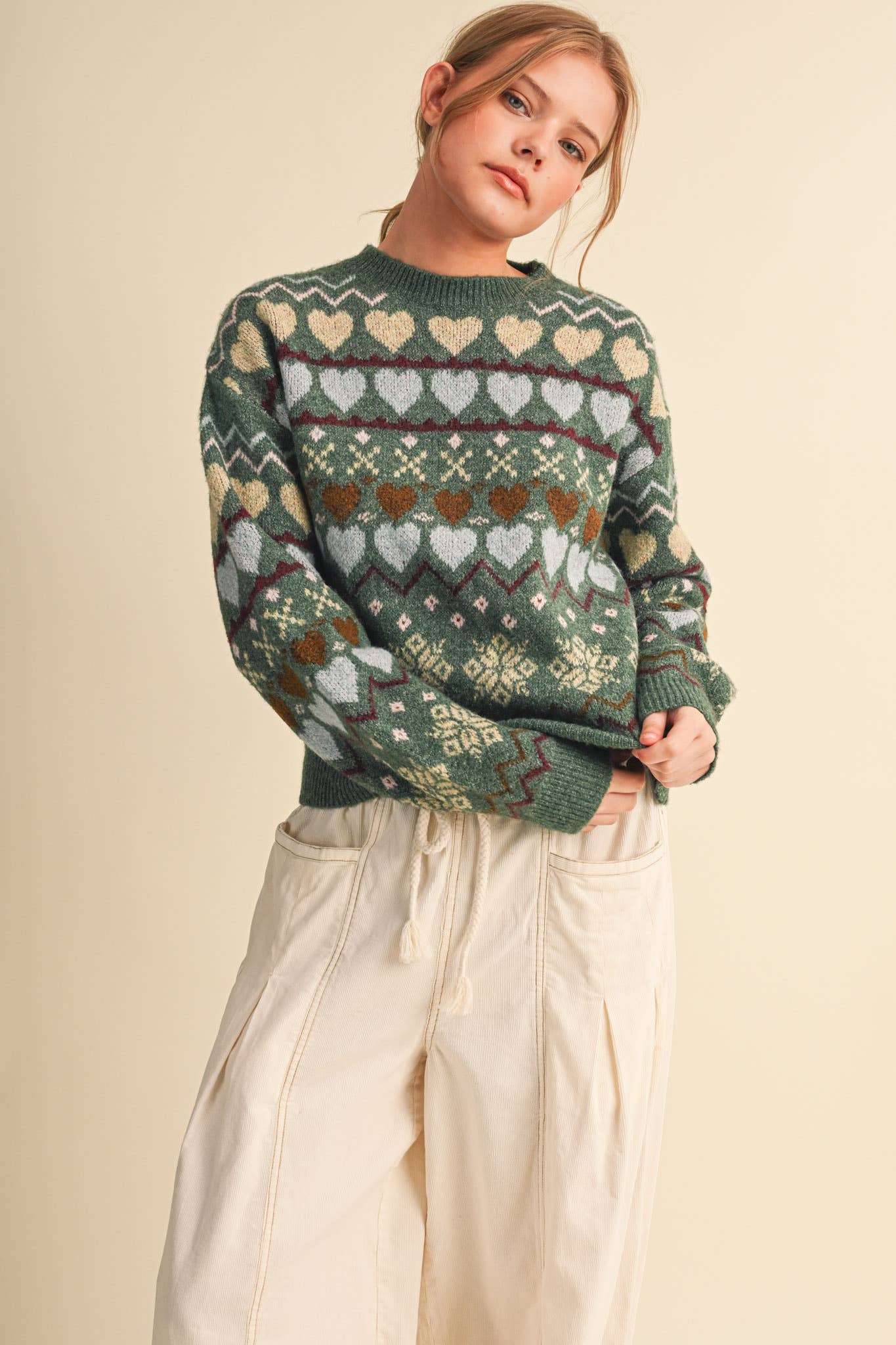 GEOMETRIC HEART DESIGN SWEATER PULLOVER MSW11478