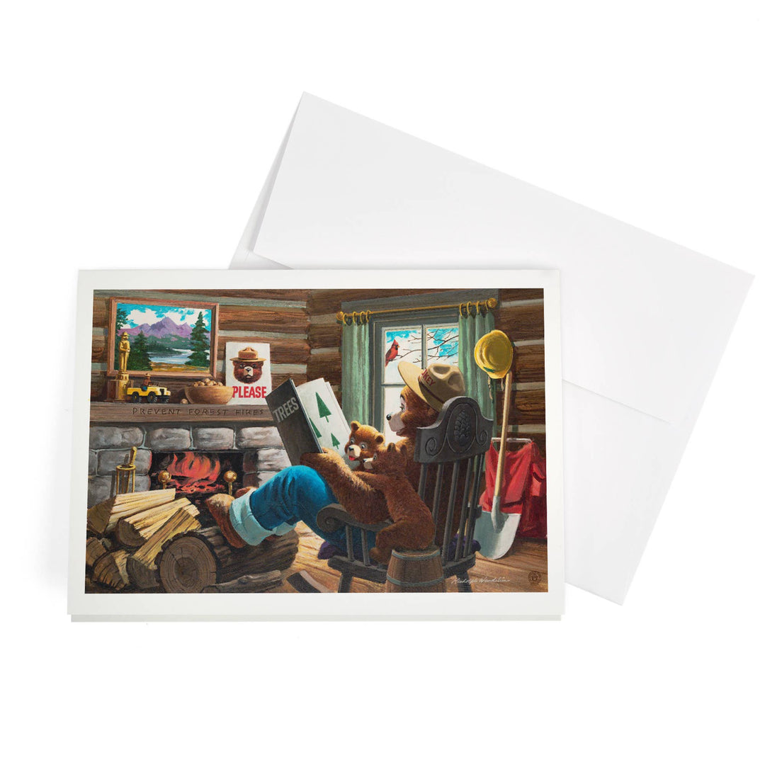 GREETING CARD Smokey Bear, Reading Book to Cubs