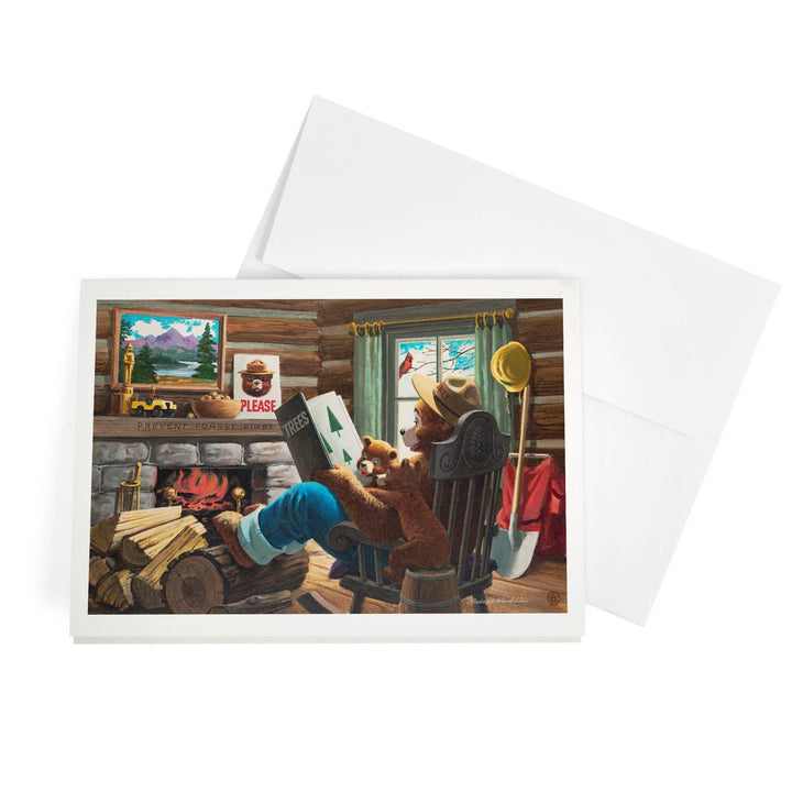 GREETING CARD Smokey Bear, Reading Book to Cubs