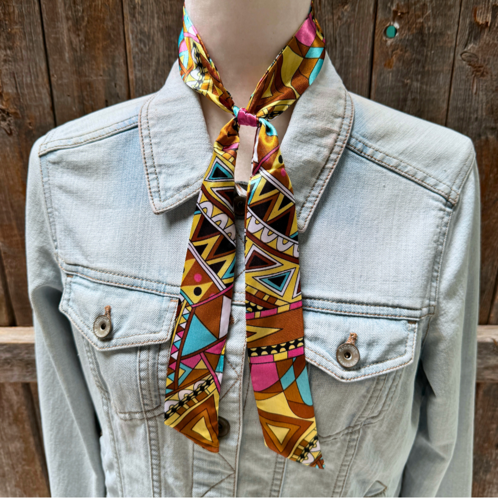 Brown and Yellow Western Skinny Mini Wild Rag Scarf / Cowgirl Necktie #TW328