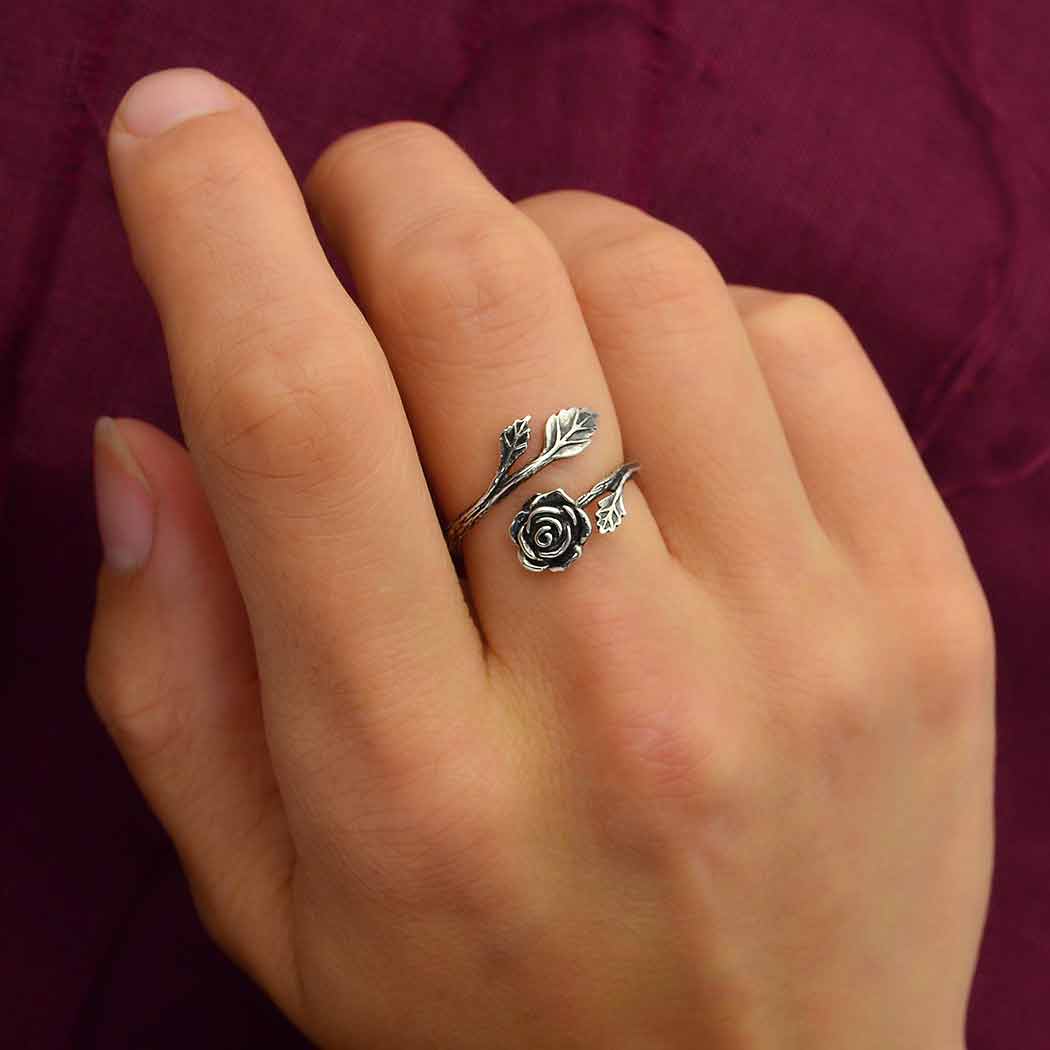 Sterling Silver or Bronze Rose Adjustable Ring