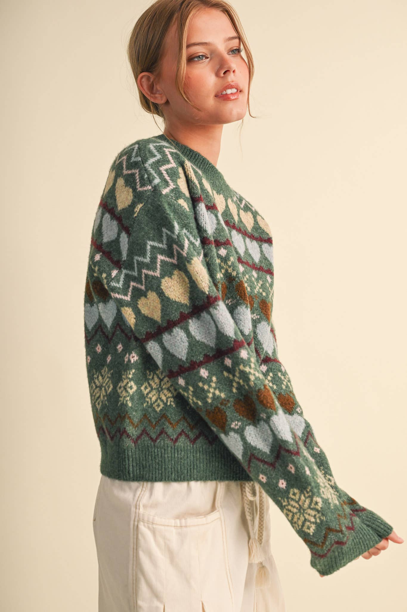 GEOMETRIC HEART DESIGN SWEATER PULLOVER MSW11478