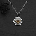 Silver Hexagon and Bronze Bee Necklace