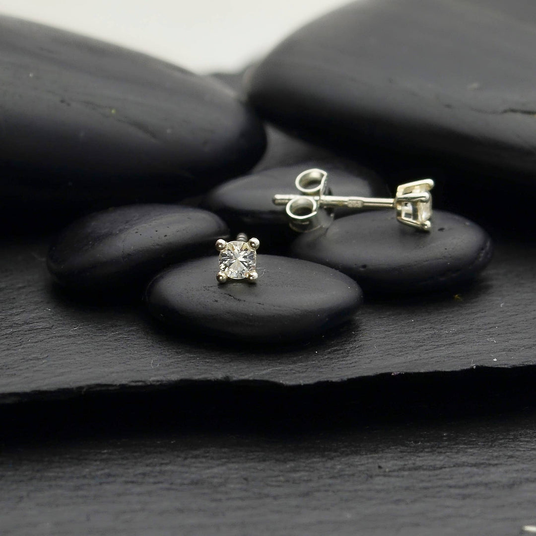 Sterling Silver Solitaire Post Earrings with Nano Gem 3x3mm