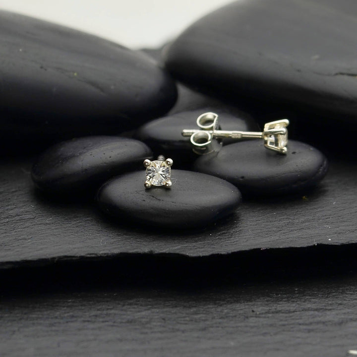 Sterling Silver Solitaire Post Earrings with Nano Gem 3x3mm