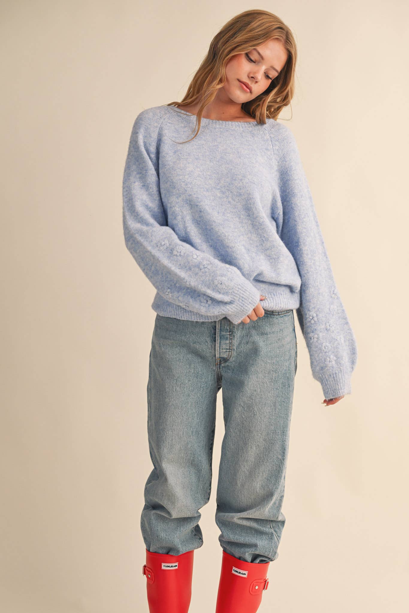 FLORAL KNIT PUFF SLEEVE SWEATER