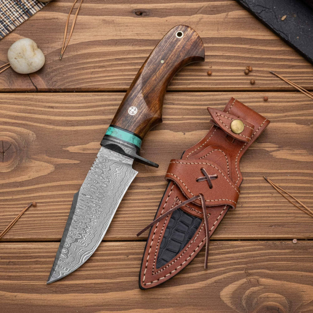 10' Handmade damascus steel knife with leather sheath