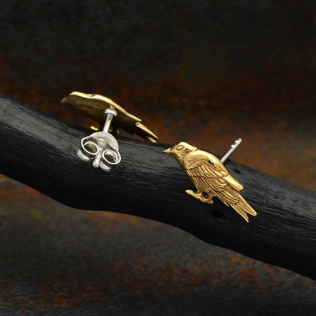 Bronze Raven Post Earrings 7x15mm