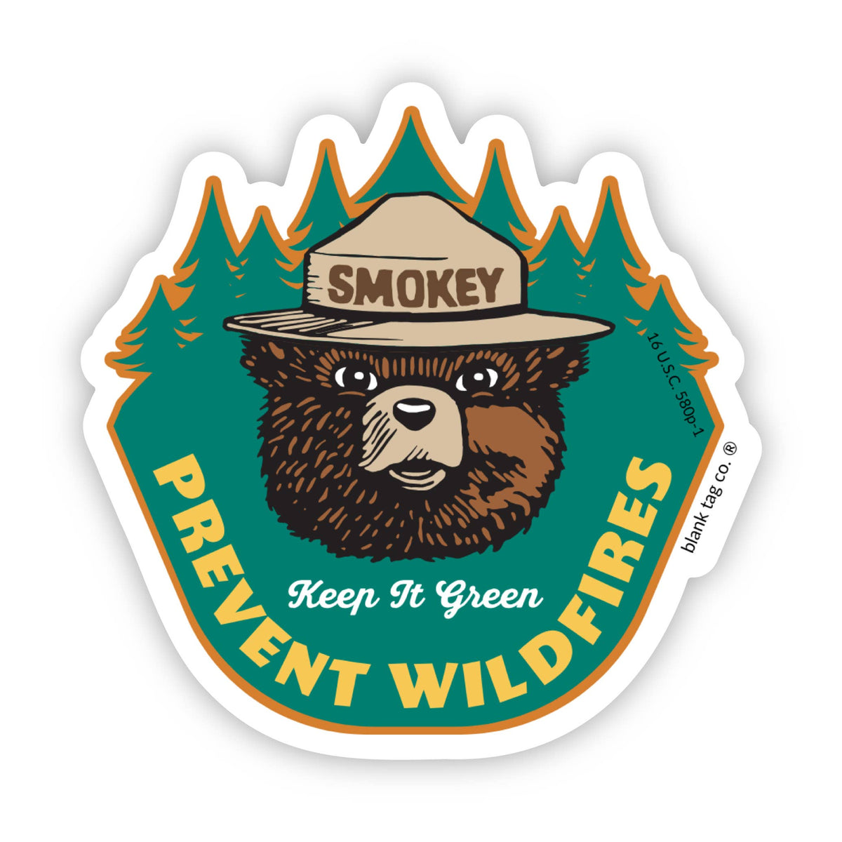 Smokey Bear® Waterproof Sticker - Prevent Wildfires Badge