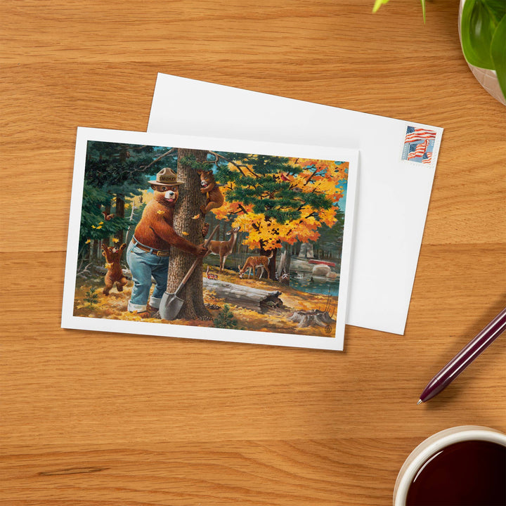 GREETING CARD Smokey Bear, Hugging Tree Vintage Poster