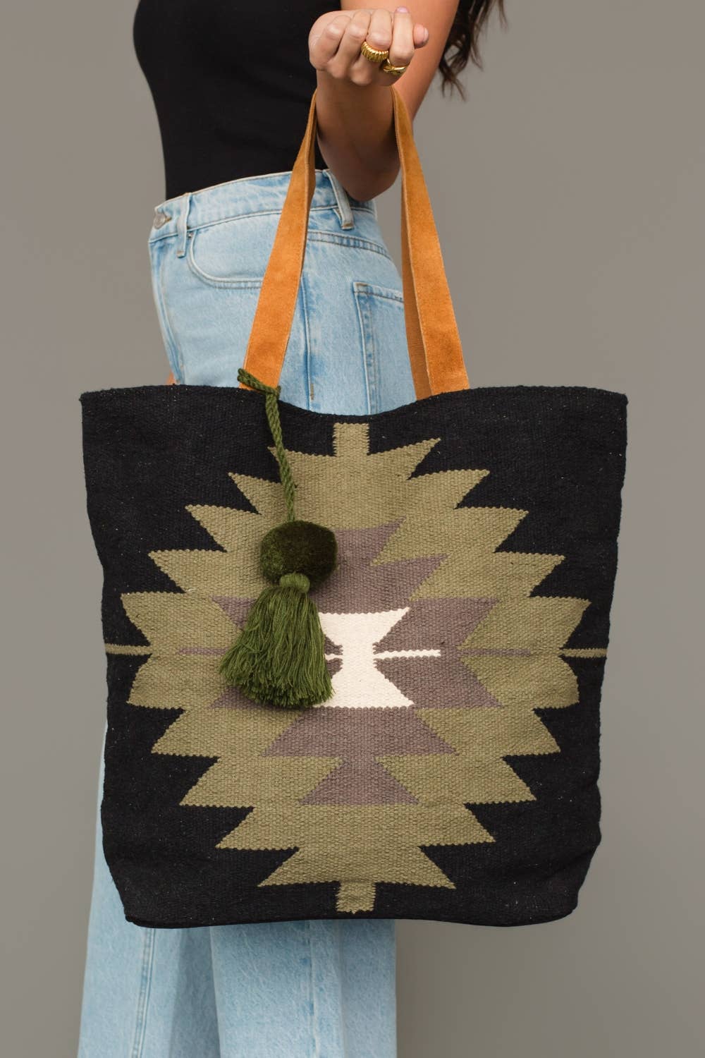 Black, Olive, Gray & Cream Western Tote