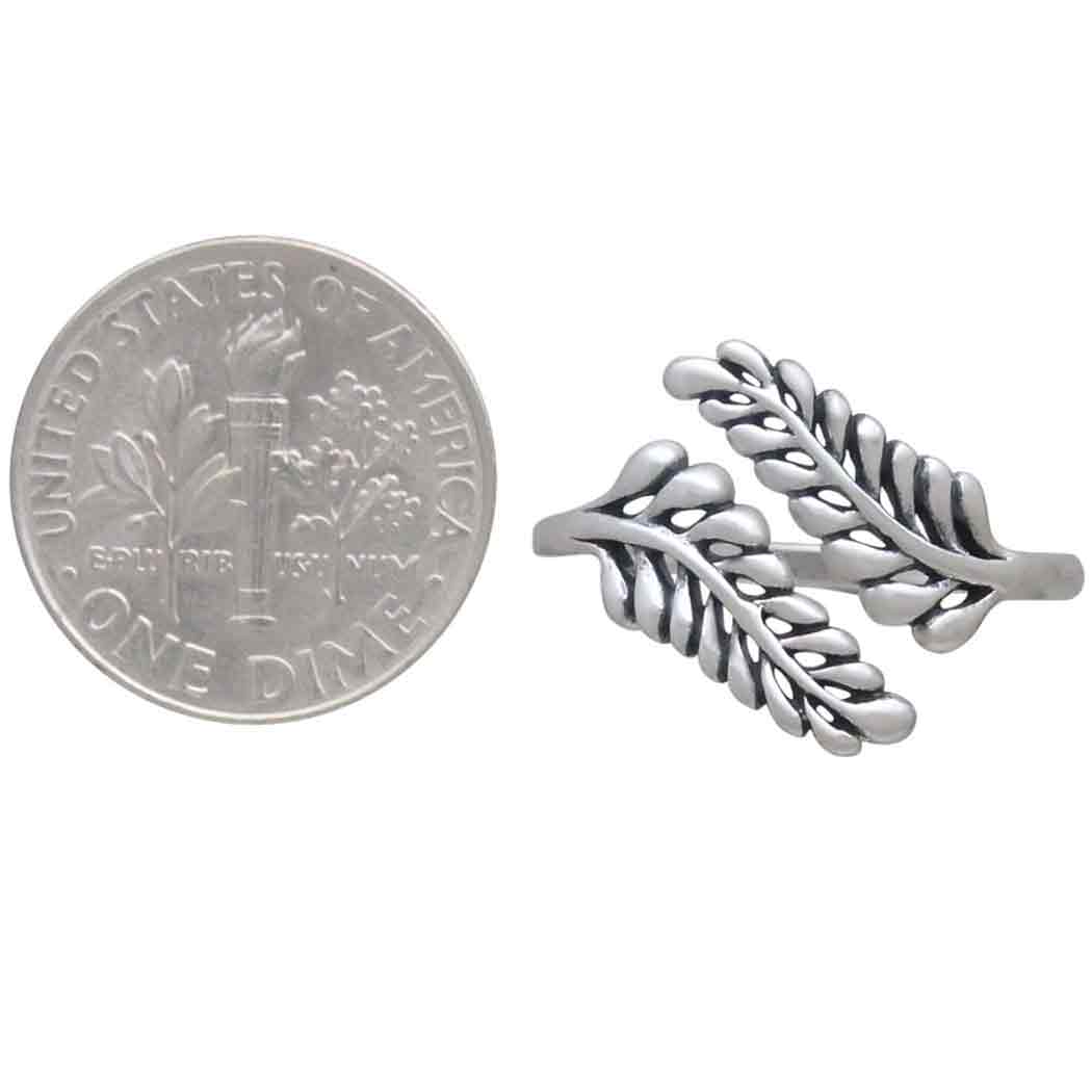 Sterling Silver or Bronze Adjustable Sprig Leaf Ring