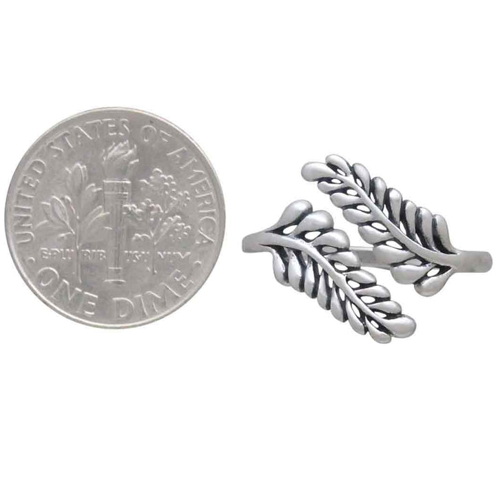 Sterling Silver or Bronze Adjustable Sprig Leaf Ring