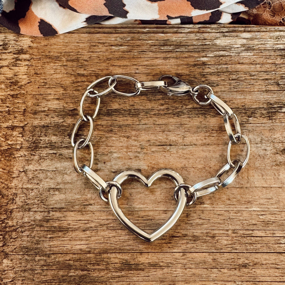 Chunky Open Heart Charm Bracelet