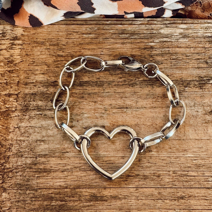 Chunky Open Heart Charm Bracelet