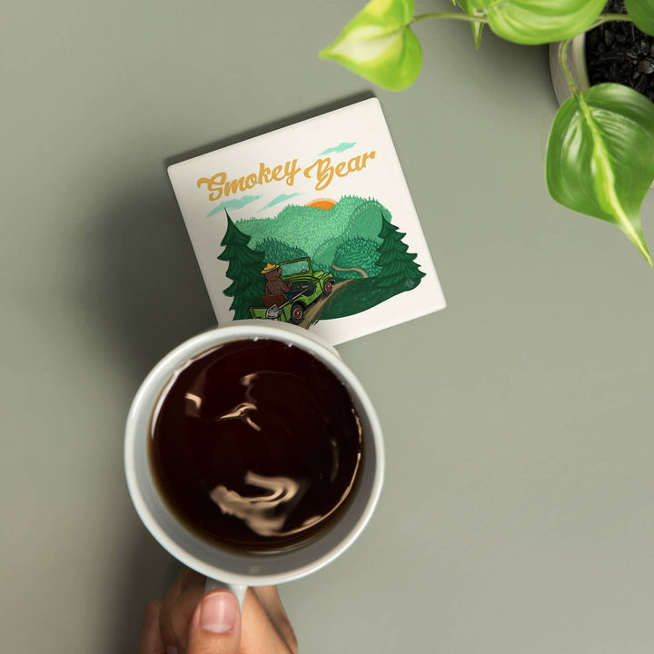 CERAMIC COASTER Smokey Bear Driving