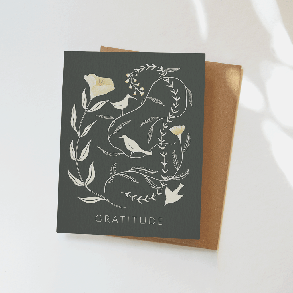 Gratitude Greeting Card - Botanical Bird Design