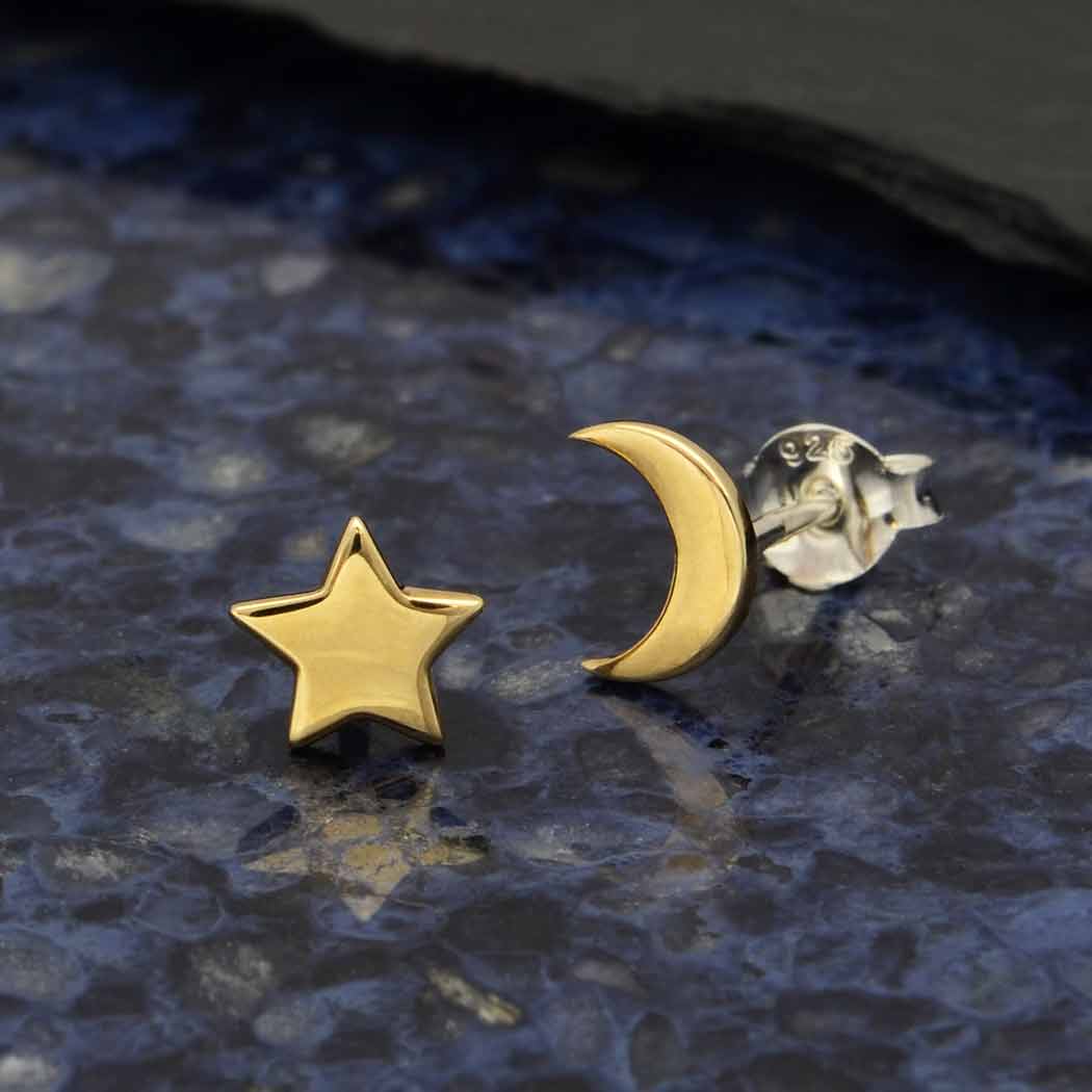 Bronze Star and Moon Stud Earrings 7x5mm