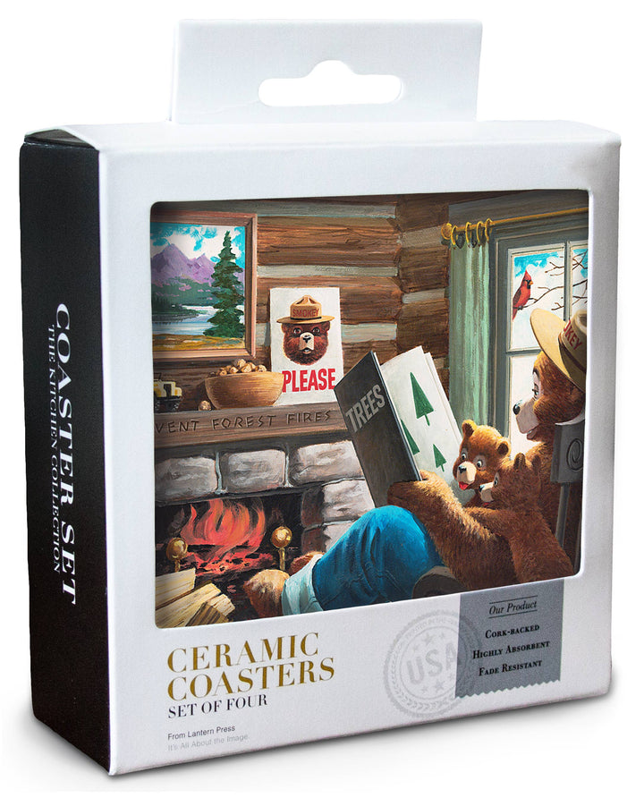 CERAMIC COASTER Smokey Bear, Reading Book to Cubs