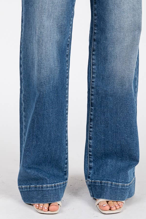 P1365W-MD MID RISE STRETCH TROUSER WIDE LEG JEANS