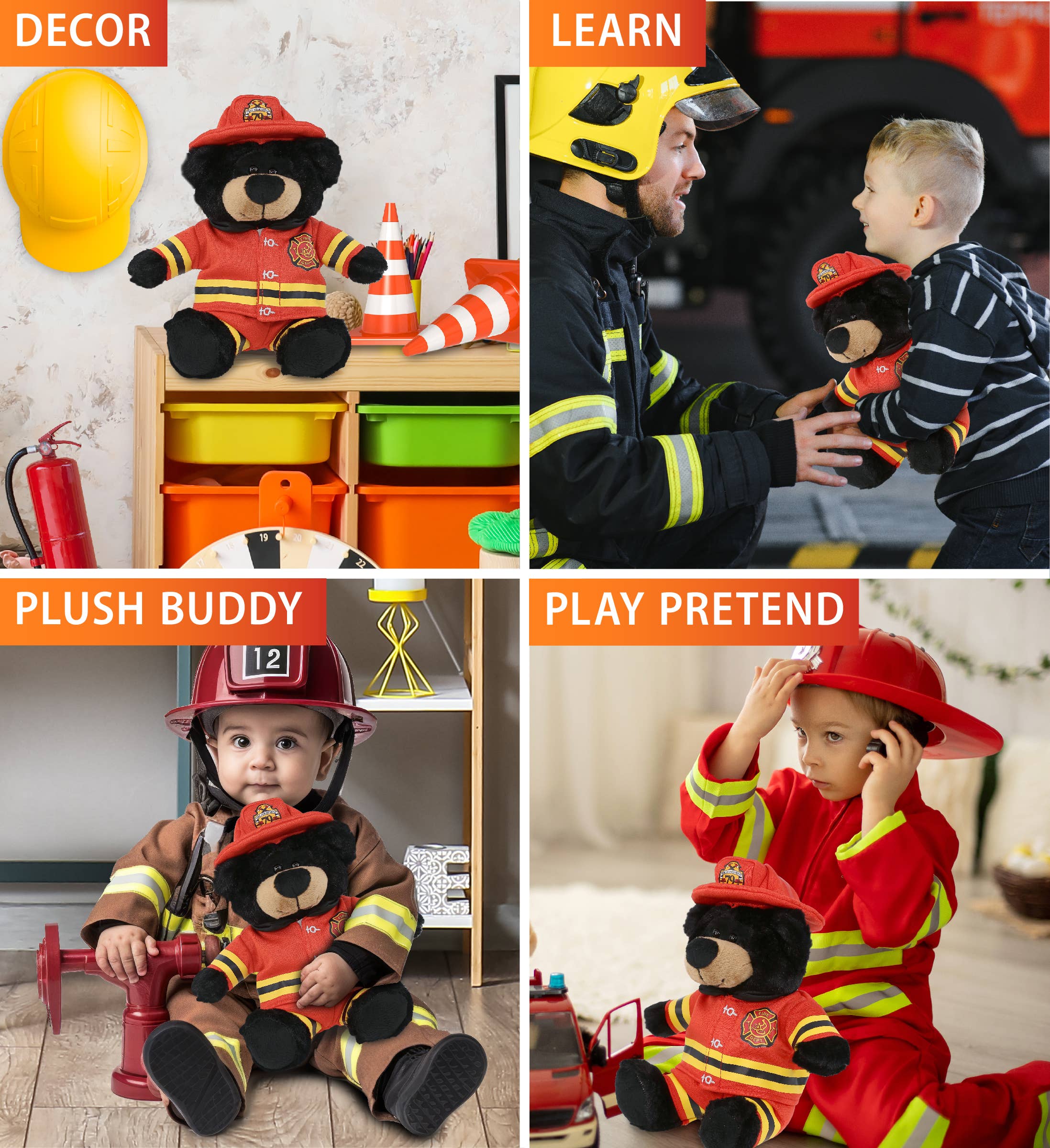 Plush Fireman - Super-Soft Plush - Black Bear 9"