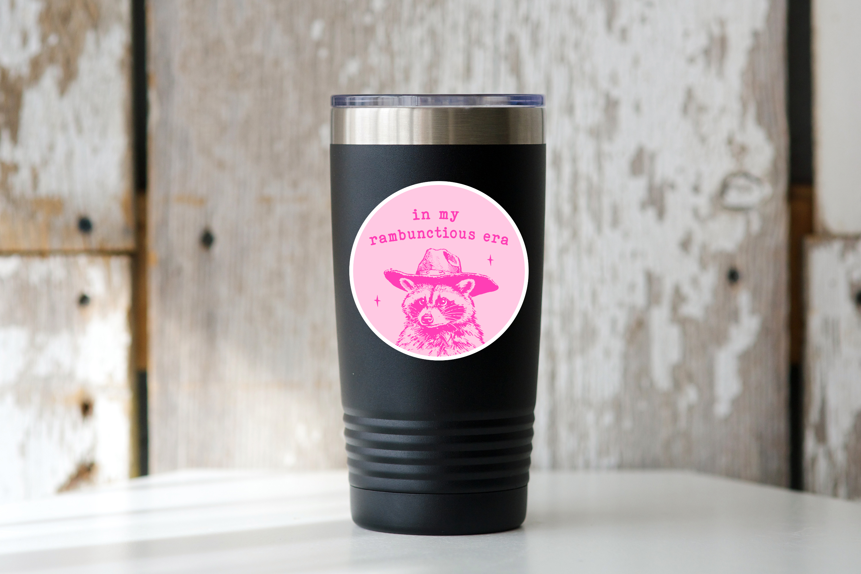 In My Rambunctious Era Sticker - raccoon, cowboy, pink