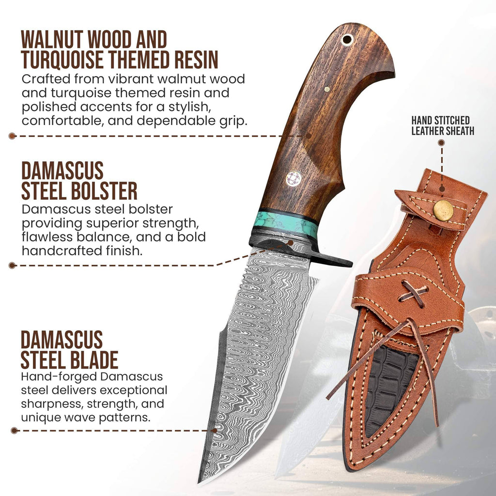 10' Handmade damascus steel knife with leather sheath