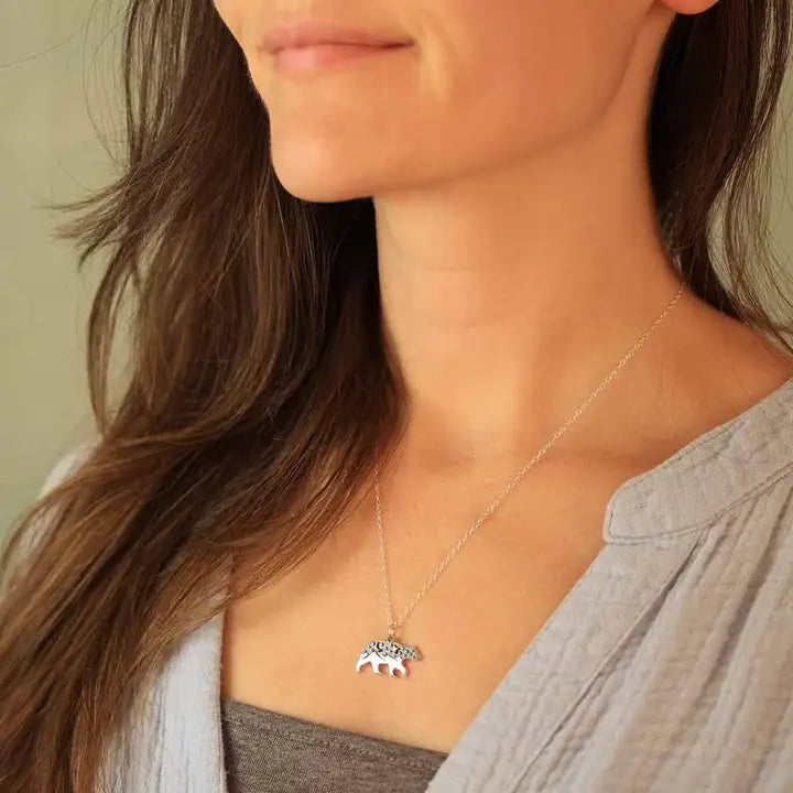 Sterling Silver Bear with Bronze Moon Necklace