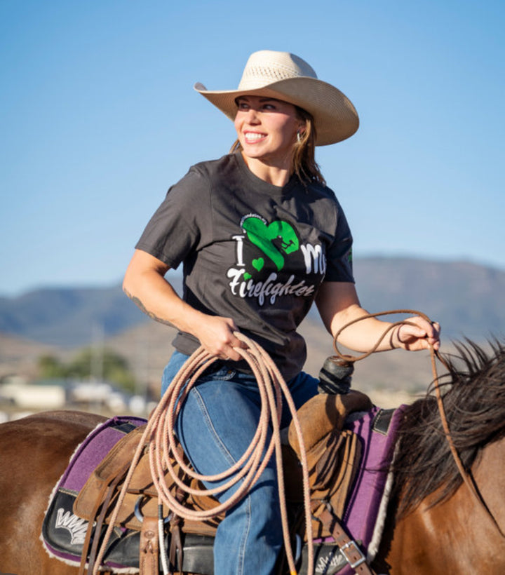 I Love My Firefighter Green Heart T-Shirt