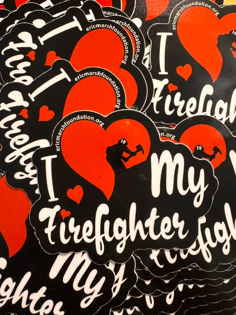 I Love My Firefighter Sticker Red