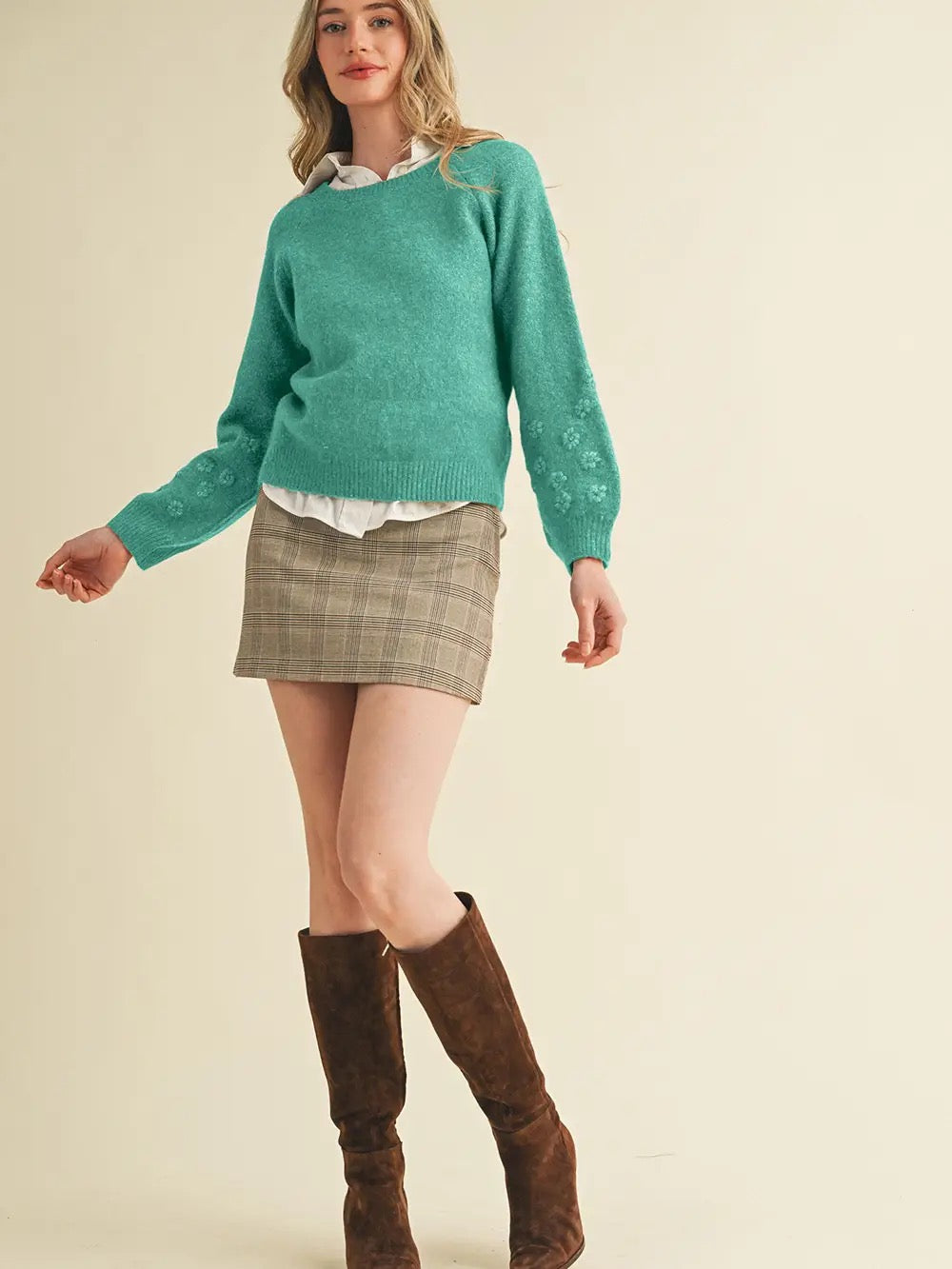 Floral Knit Puff Sleeve