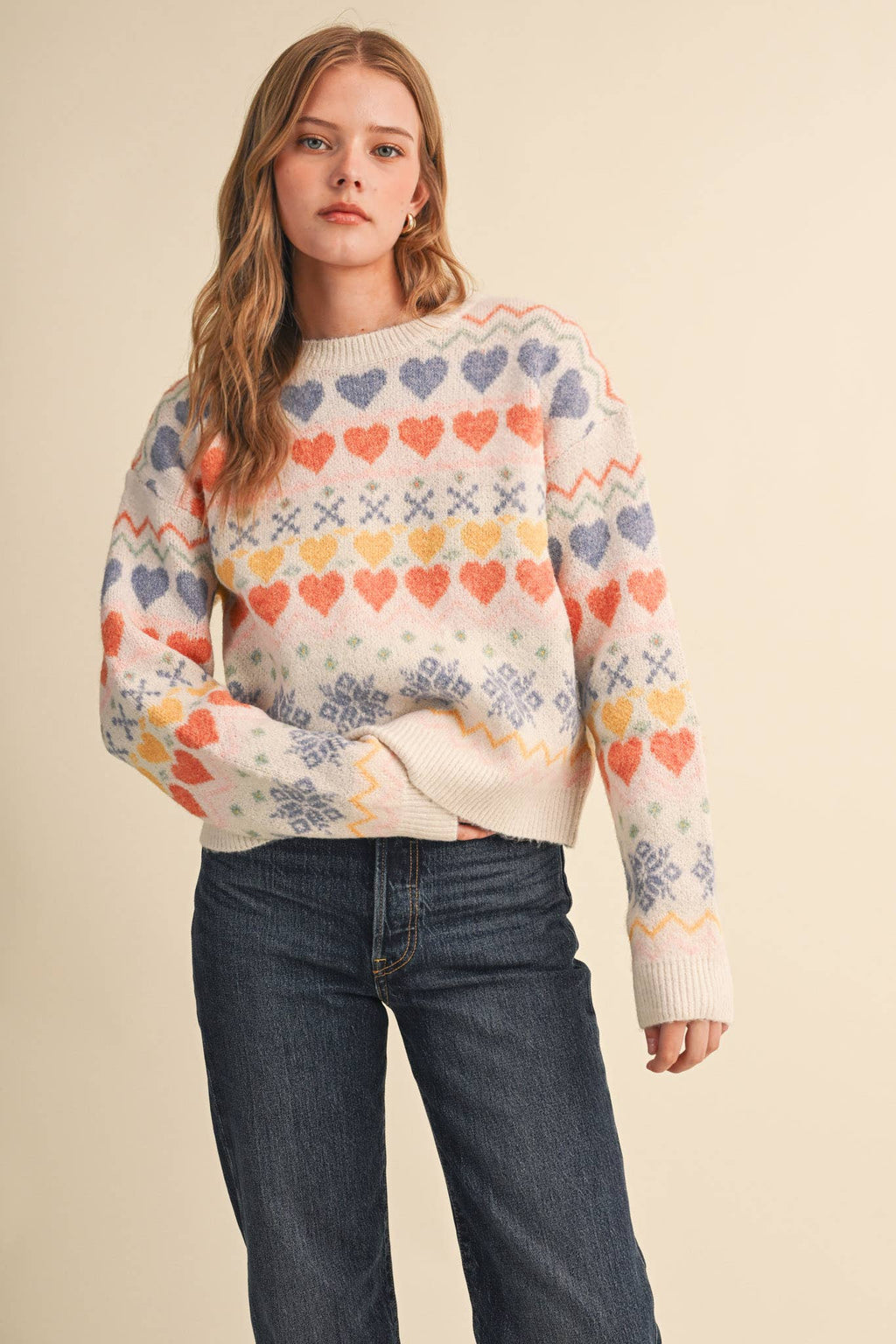 GEOMETRIC HEART DESIGN SWEATER PULLOVER MSW11478