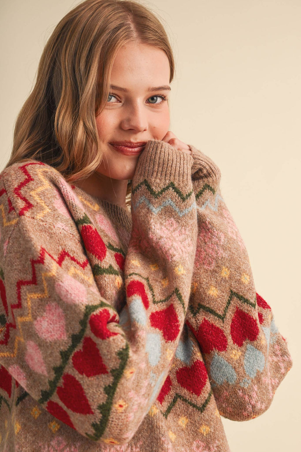 GEOMETRIC HEART DESIGN SWEATER PULLOVER MSW11478