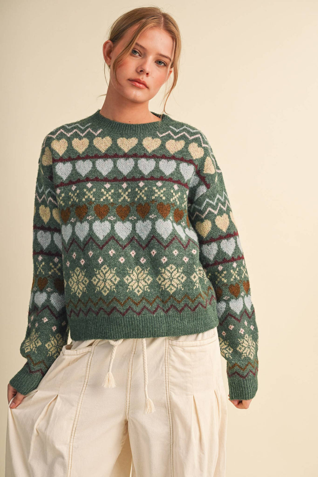 GEOMETRIC HEART DESIGN SWEATER PULLOVER MSW11478