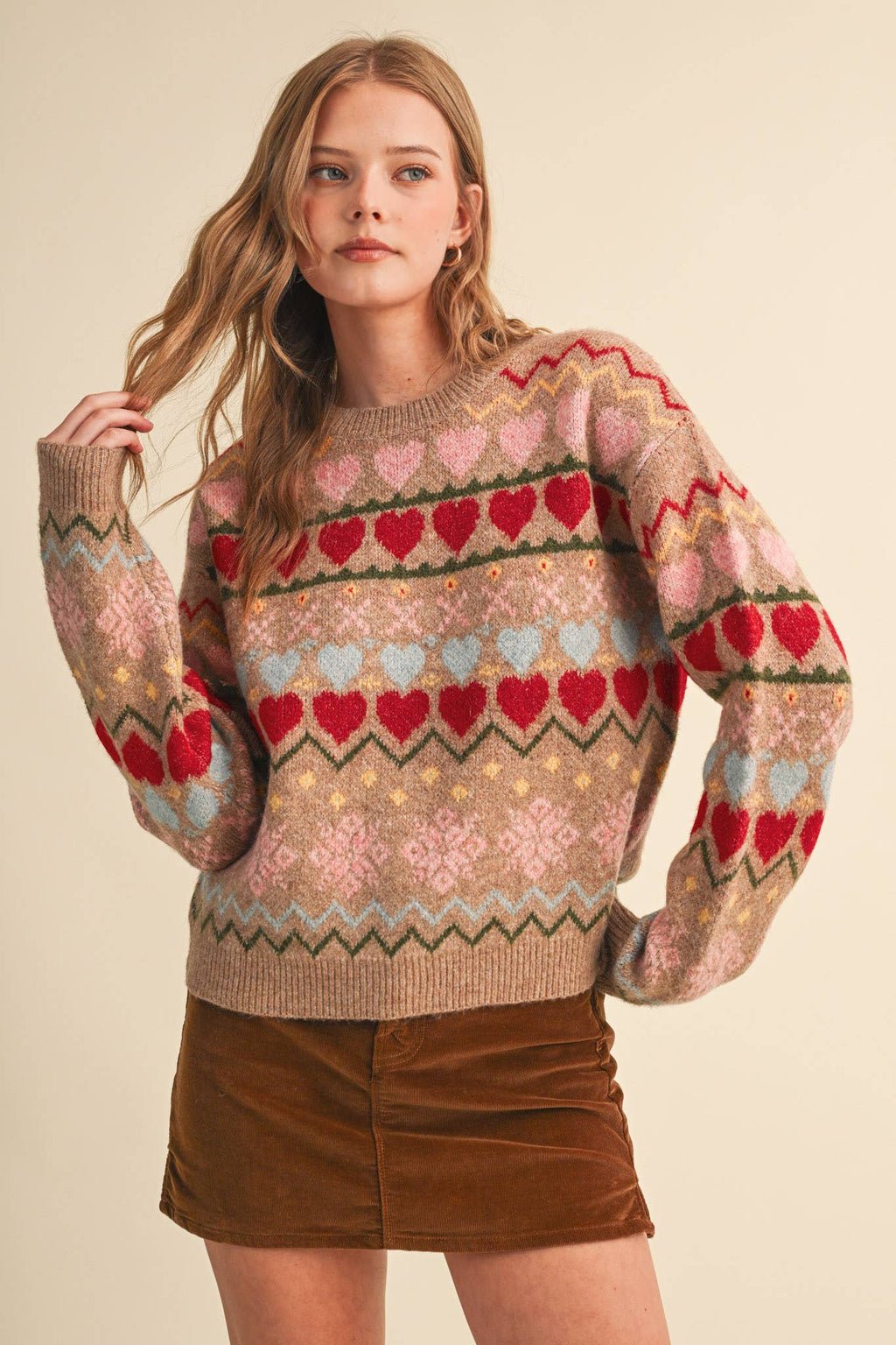 GEOMETRIC HEART DESIGN SWEATER PULLOVER MSW11478
