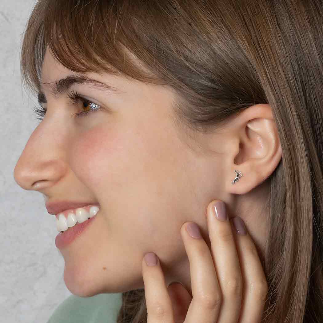 Sterling Silver Tiny Antler Post Earrings 5x9mm