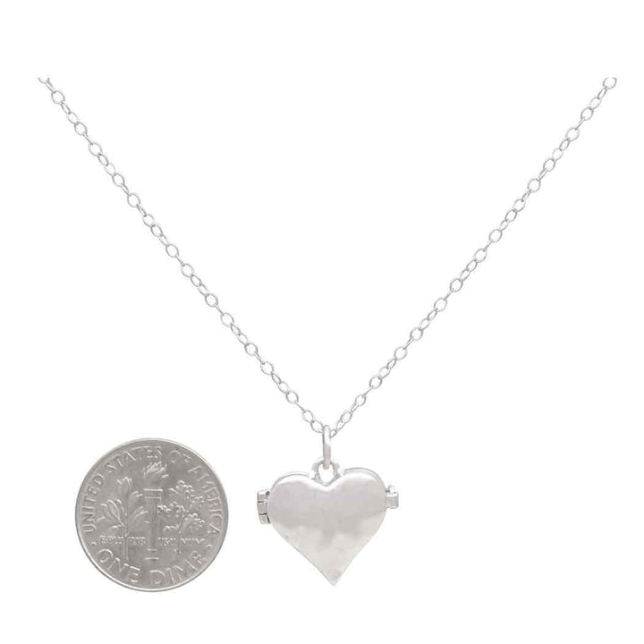 Sterling Silver Heart Locket with Hammer Finish Necklace