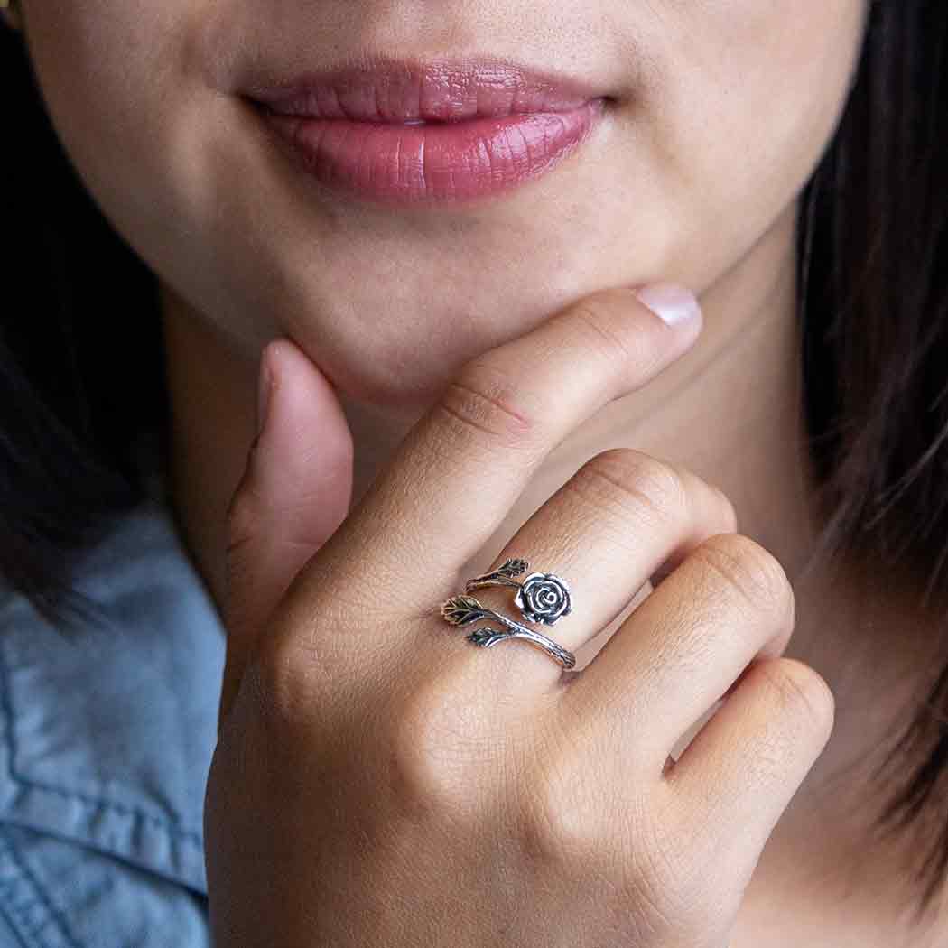 Sterling Silver or Bronze Rose Adjustable Ring