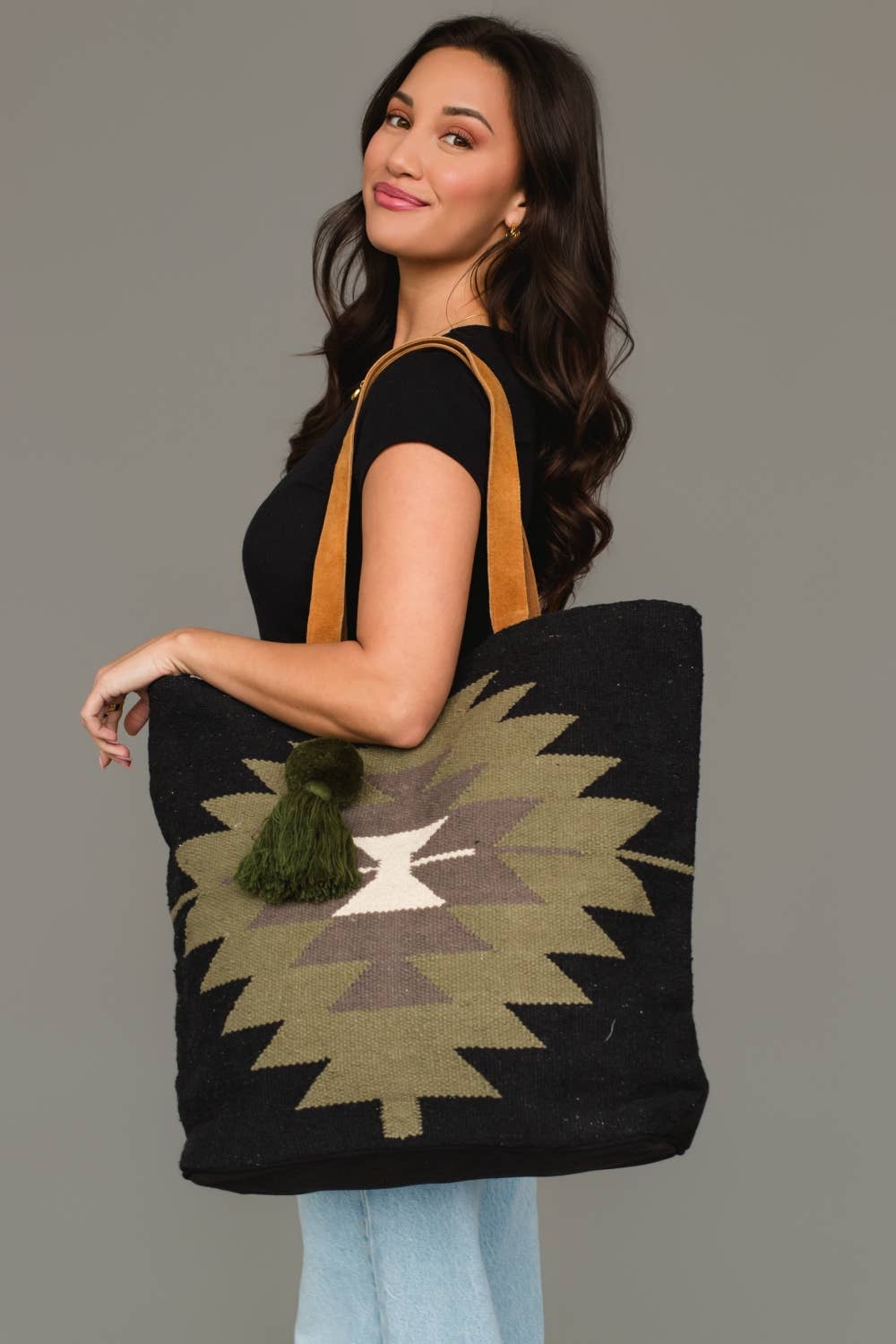 Black, Olive, Gray & Cream Western Tote