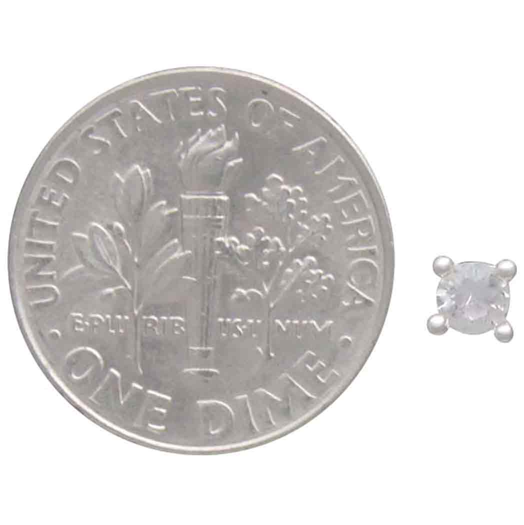 Sterling Silver Solitaire Post Earrings with Nano Gem 3x3mm