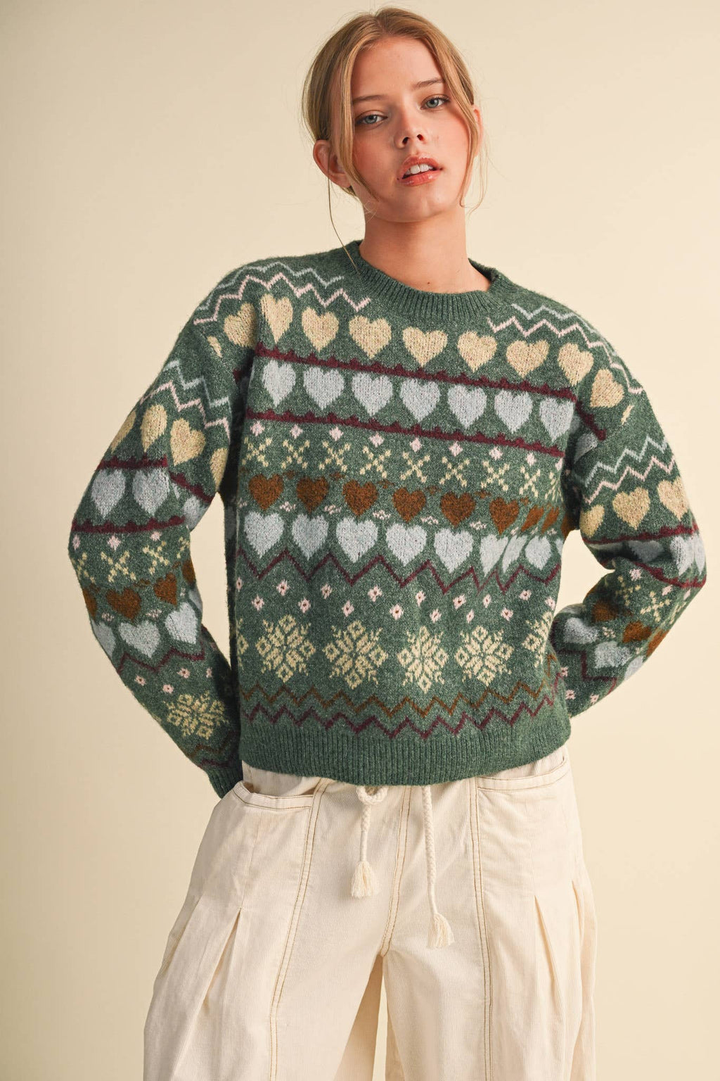 GEOMETRIC HEART DESIGN SWEATER PULLOVER MSW11478