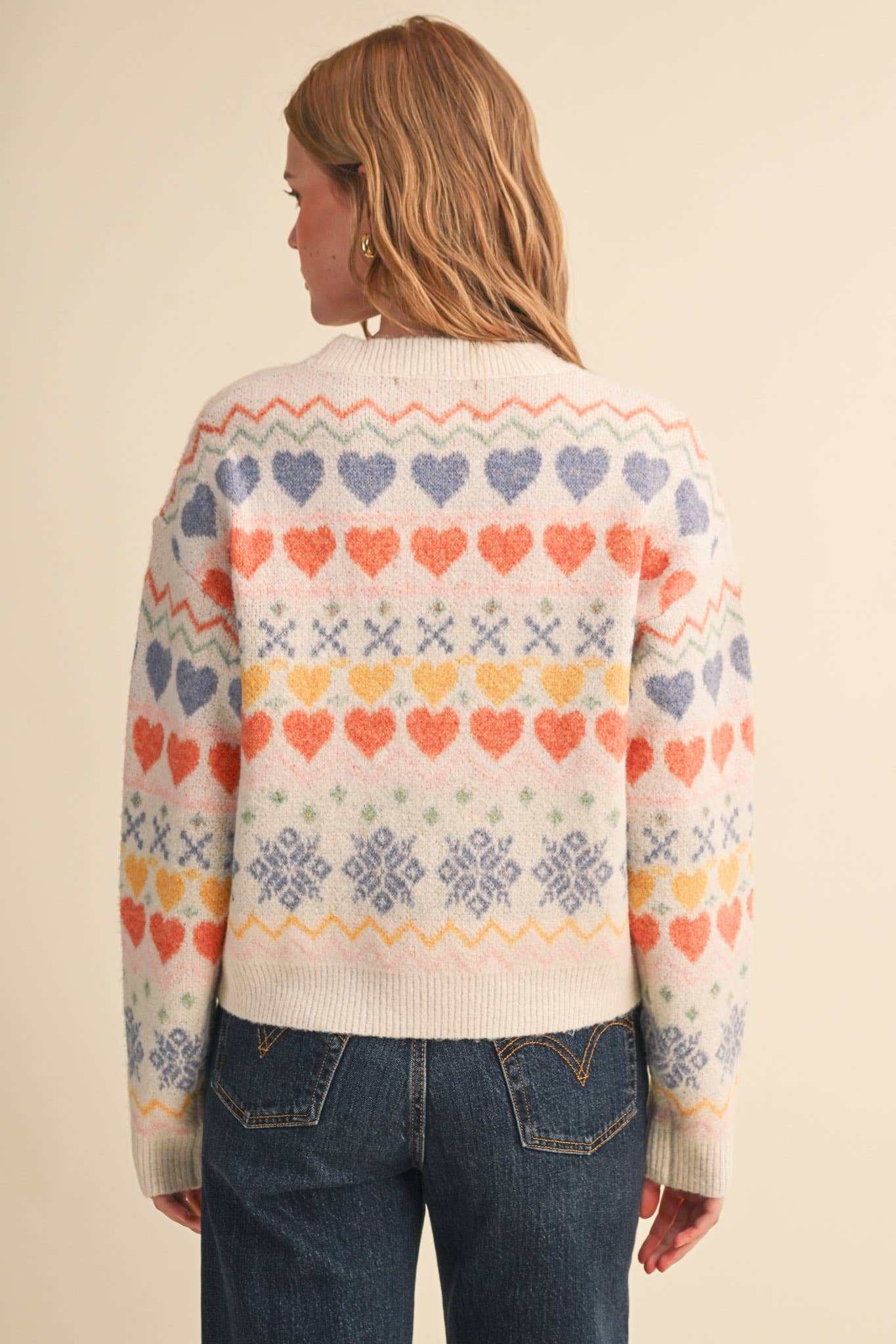GEOMETRIC HEART DESIGN SWEATER PULLOVER MSW11478